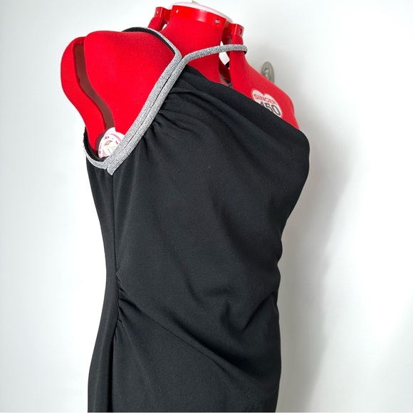 NWT Le Chateau Contemporary One Shoulder Rhinestone Strap Little Black Dress - Picture 4 of 16